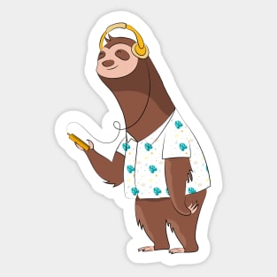 Kawaii Cute Sloth Listening To Music Sticker